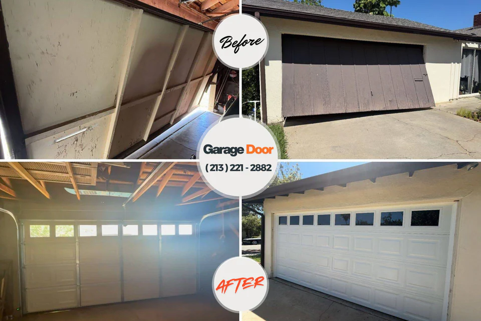 Before and after: garage door repair Yorba Linda, CA